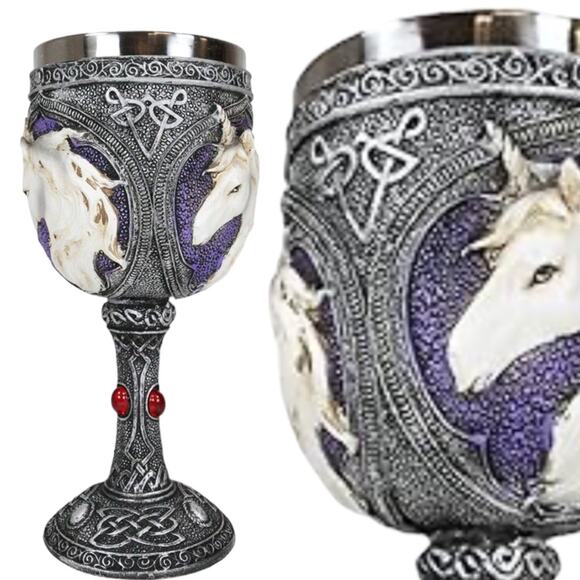 New Magical Enchanted Waterfall Kingdom Unicorn Wine Drink Goblet Stainless - Picture 2 of 4